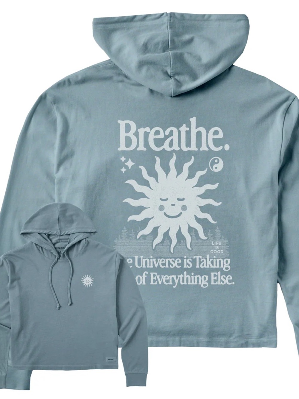 Life Is Good Breathe Universe Sun Crusher Boxy Hoodie Long Sleeve Top XL NWT